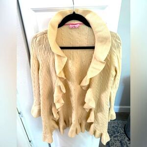 Lilly Pulitzer Women's 100%Cashmere Cardigan Sweater Long Beige Cable Knit Small